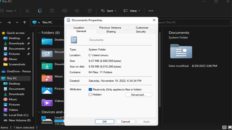 إخفاء الملفات في Windows 11